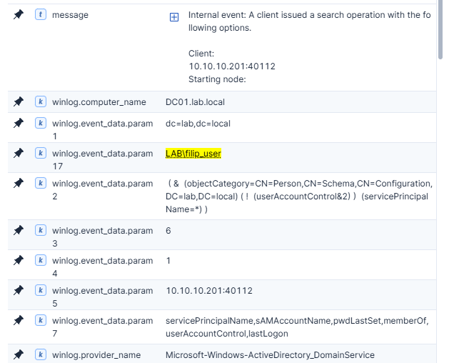 GetUserSPNs LDAP event 1644 log
